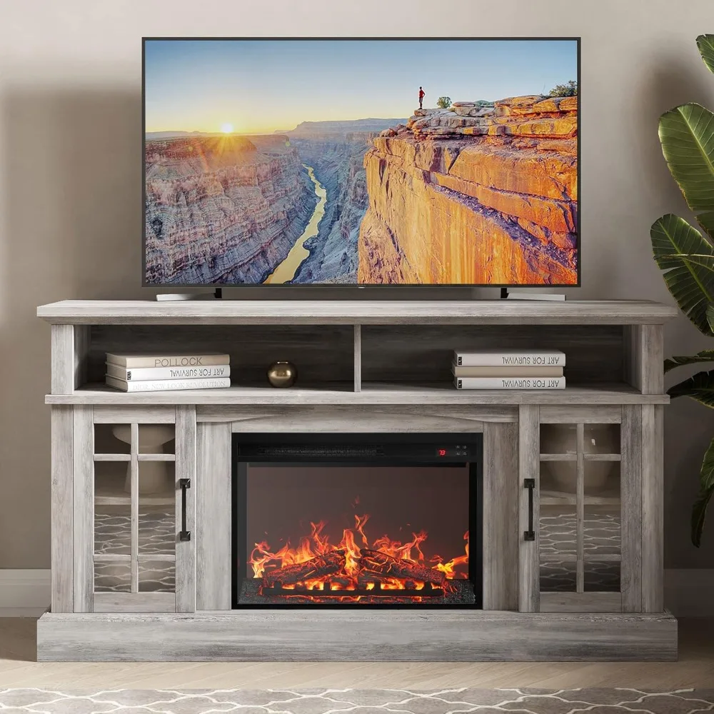 

Traditional Rustic TV Stand with Electric Fireplace Heater with Sound, Media Entertainment Center Console Table for TV upto65"