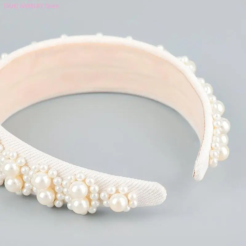 62KE Wedding Headband Wide Headband Pearl Hair Hoop BRIDAL Headband Pearl