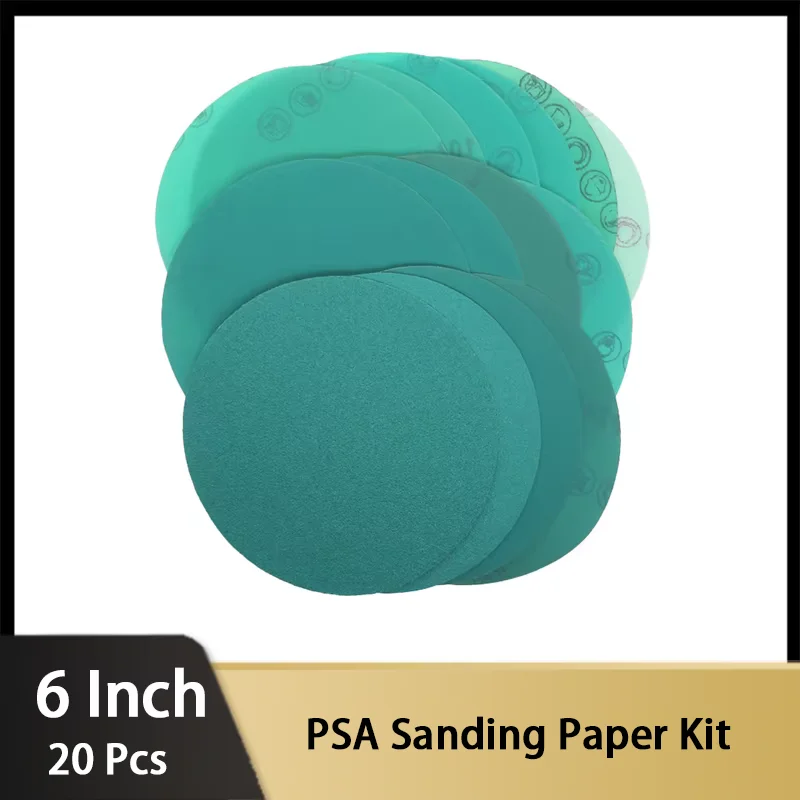 

20Pcs PSA Green Film Sanding Paper Kit 6 Inch 800 - 2000 Grit Wet Dry Backed Sandpaper Assortment for Random Orbital Sander