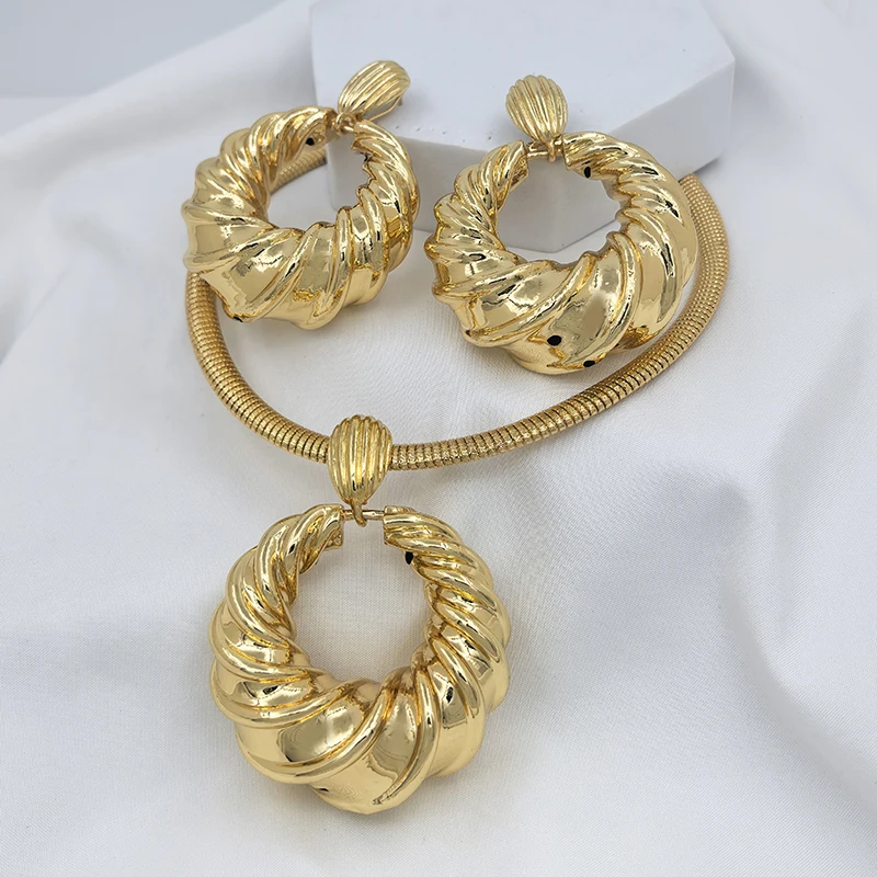 African Necklace Drop Earrings Big Size Pendant Nigerian Jewelry Sets For Ladies Bridal Party Wedding Jewellery image 3