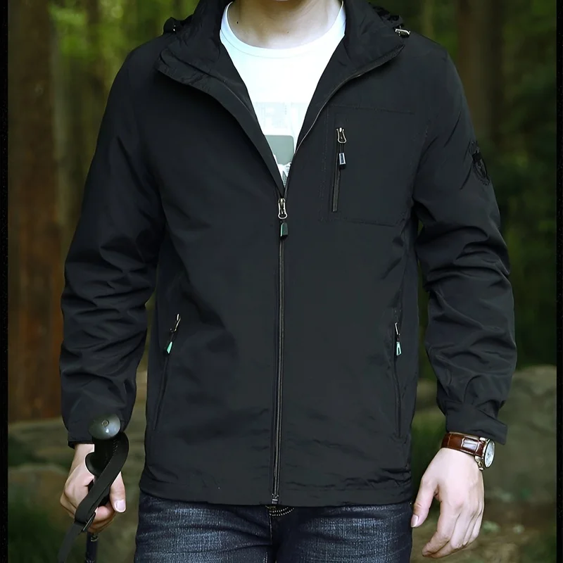 Chaqueta de primavera y otoño para hombre, chaqueta deportiva holgada de secado rápido con múltiples bolsillos, informal, transpirable, de gran tamaño