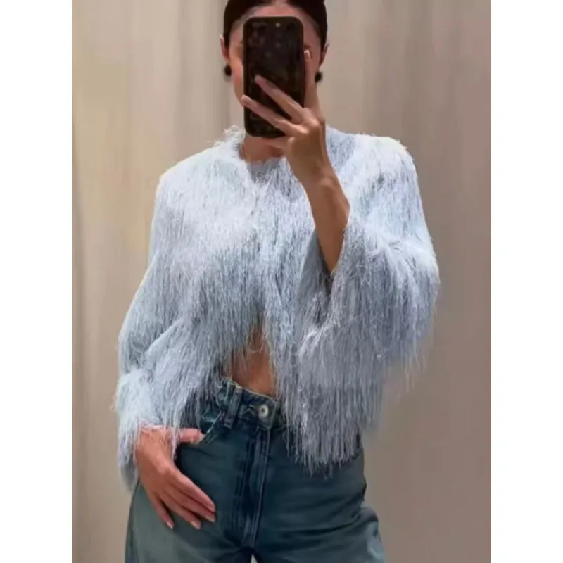 Krótkie płaszcze damskie z frędzlami, modne rękawki, eleganckie kurtki do biura, codzienna odzież wierzchnia dla kobiet, nowość 2025