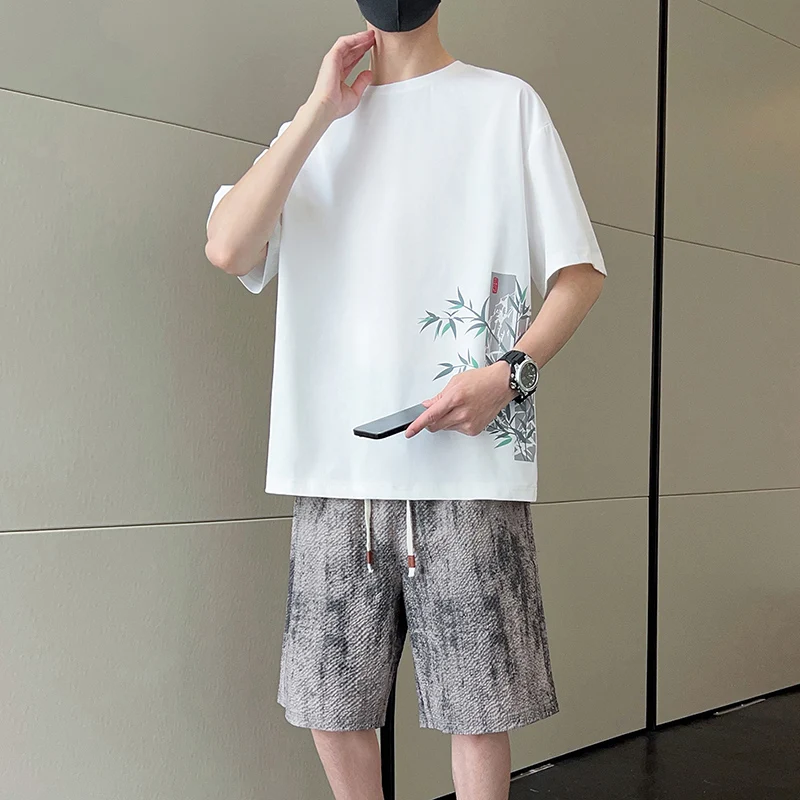

(T-Shirt + shorts) 2026 summer T shirts men fashion print pattern T shirts men's breathable sets High quality t shirts Two Piece