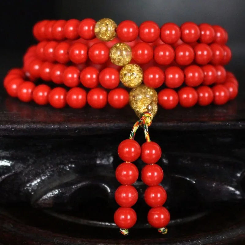 Taiwan Vermilion Bracelet 108 Red Vermilion Bracelets Buddha Beads Natural Vermilion Multi Circle Men's and Women's Prayer