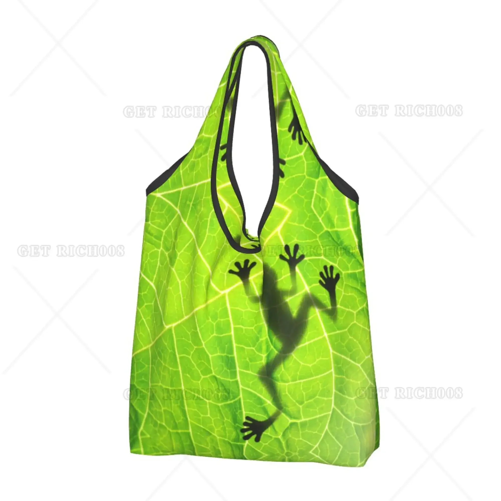 Frog Leaves Women Shooper Shopping Bag Folding Tote Bag Eco Grocery Bags Reusable Tote Bag for Outdoor Eco Bag