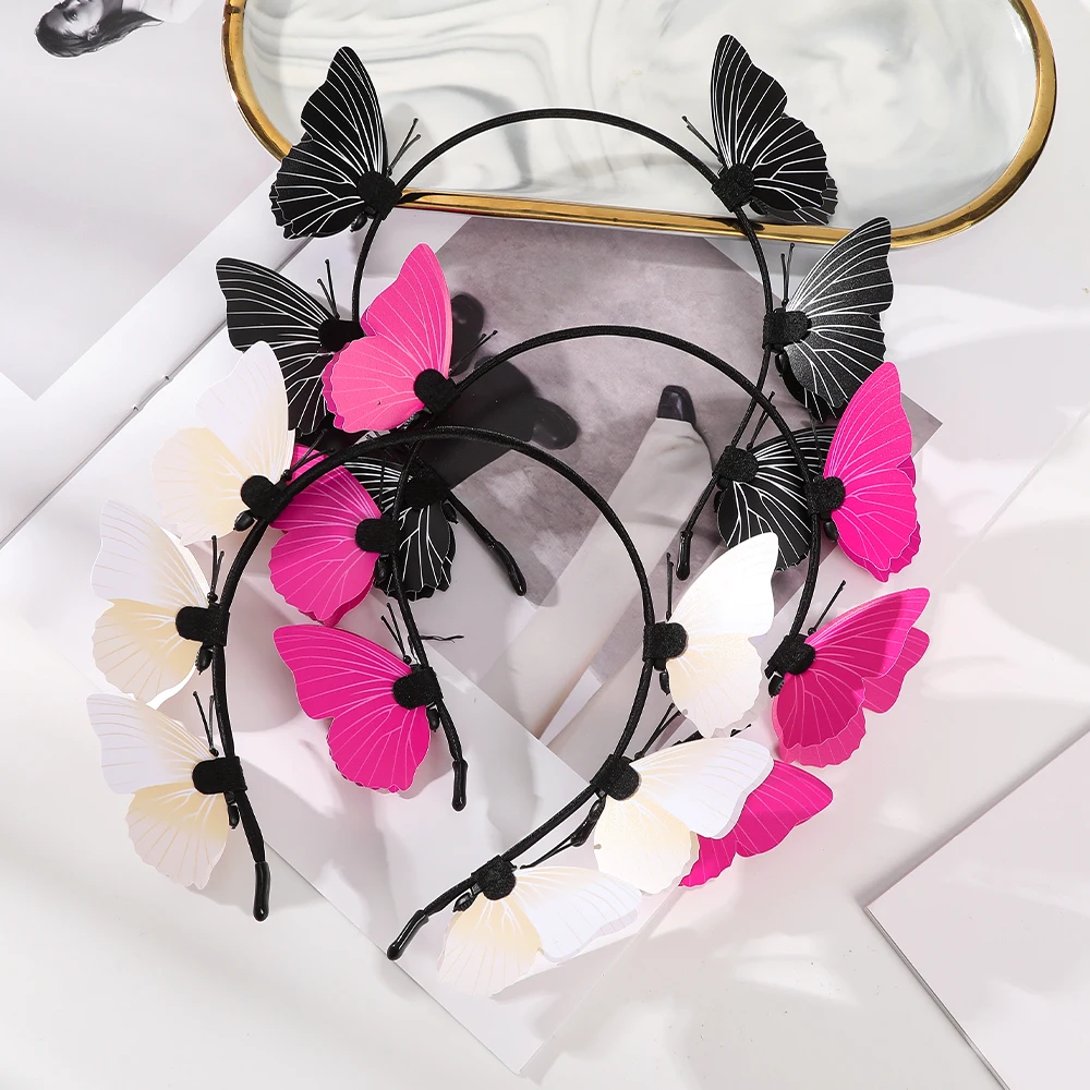 Plastic Butterfly Headband Bridal Wedding Headwear Photo Props Hair Hoop Fairy Ladies Garland Headband Headwear Hair Accessories