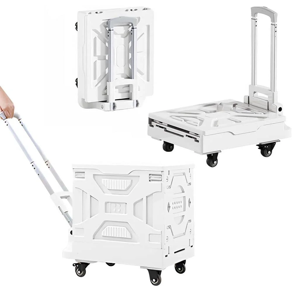 عربة أدوات دوارة قابلة للطي 19.68 بوصة. خزانة تخزين مكتبية بيضاء اللون مع عجلات رف واحدة، خفيفة الوزن #1