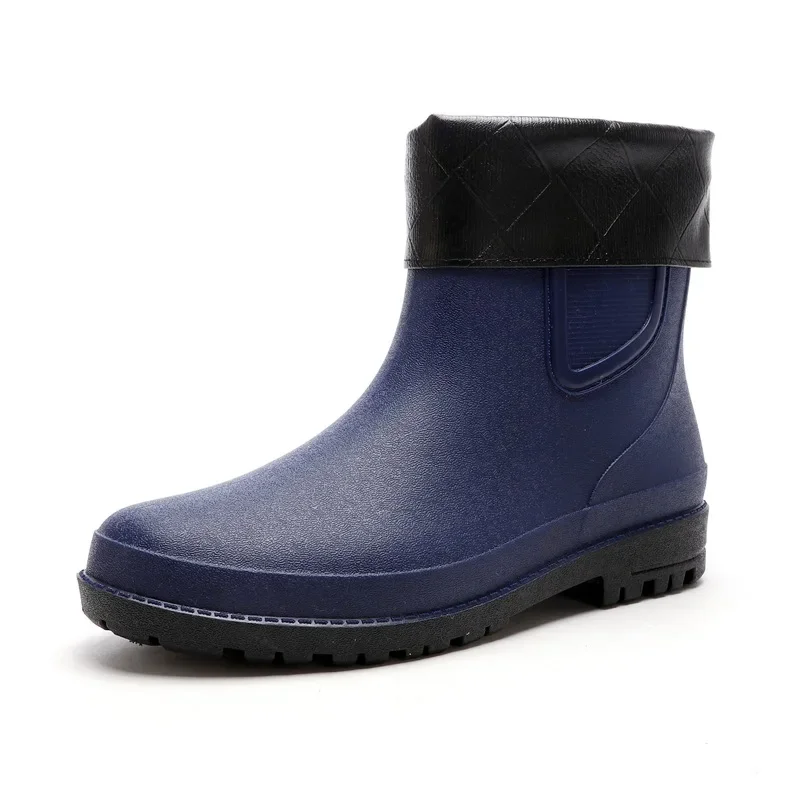 Black short water shoes men\'s rain boots fashion wear-resistant non-slip rain boots kitchen work fishing car wash shoes 2024