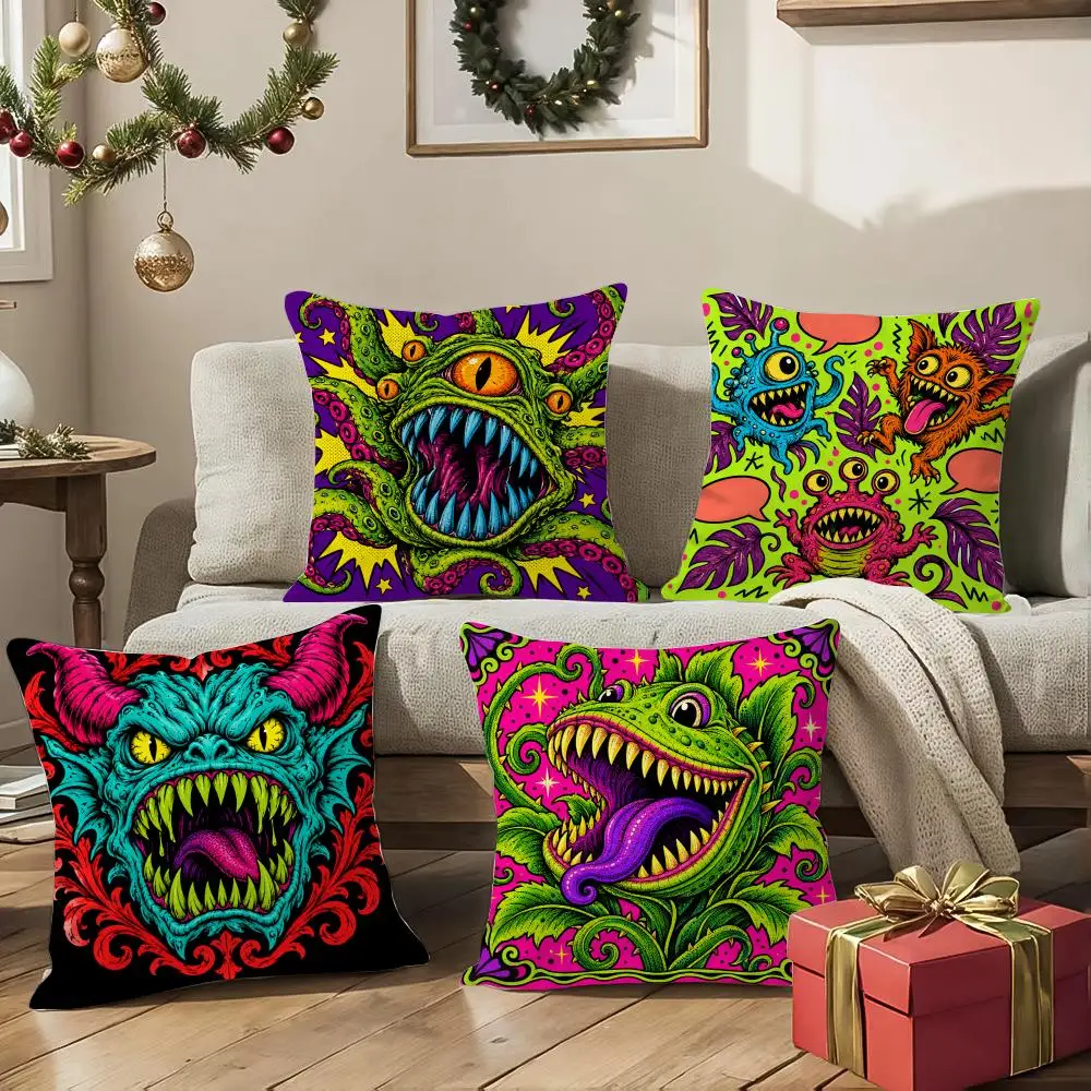 Monster Shop Cushion Cover 1/4Pcs Soft Plush Throw Pillow Cover Double-Sided Print Sofa Living Room Decor