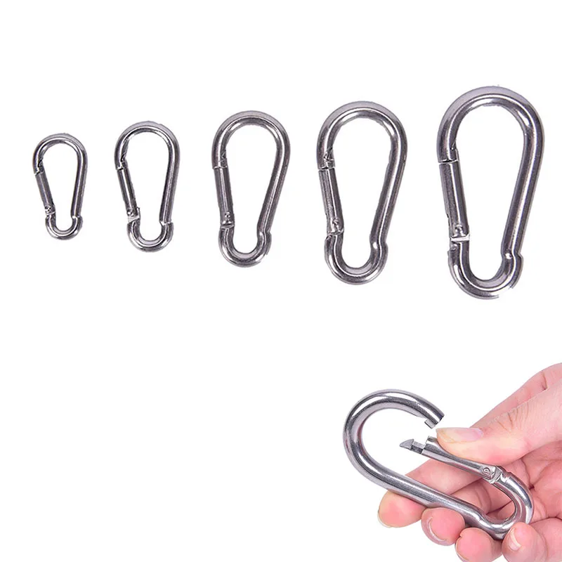 304 Stainless Steel Spring Hook Carabiner Snap Hook Keychain Quick Link Lock Buckle Outdoor Travel Camp Multipurpose Small Tool