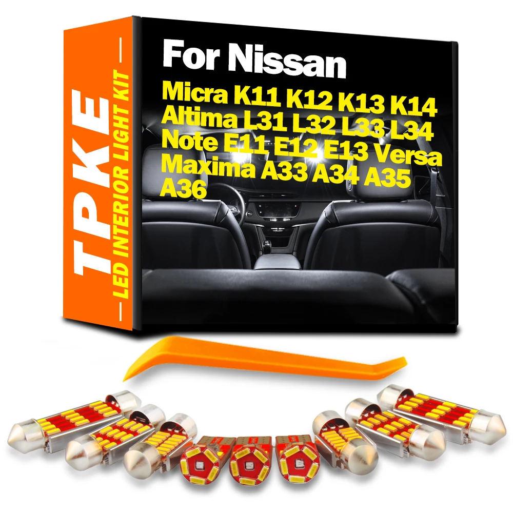 For Nissan Micra K11 K12 K13 K14 Altima L31 L32 L33 L34 Note E11 E12 E13 Versa Maxima A33 A34 A35 A36 LED Indoor Light Bulbs Kit