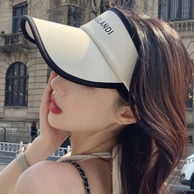 

Long Brim Sunscreen Cap For Women Girl Anti-UV Sun Protection Bonnet Summer Run Sports Female Duck Tongue Hat Empty Top Visors