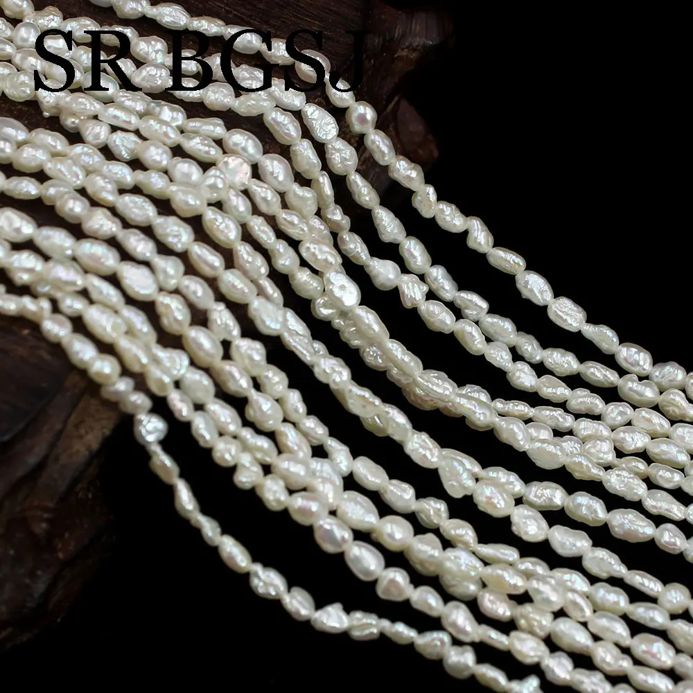 

3x5mm Fashion Mini Small Freeform Baroque Wild White Natural Freshwater Pearl Beads Strand 15"