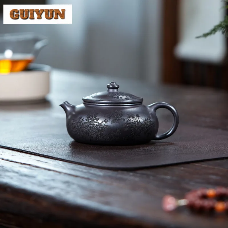 

250 мл Креативный Исинский фиолетовый глиняный чайник ручной работы Han Jiang Pot Сырой рудный камень Желтый грязевой чайник с фильтром Китайский набор Zisha