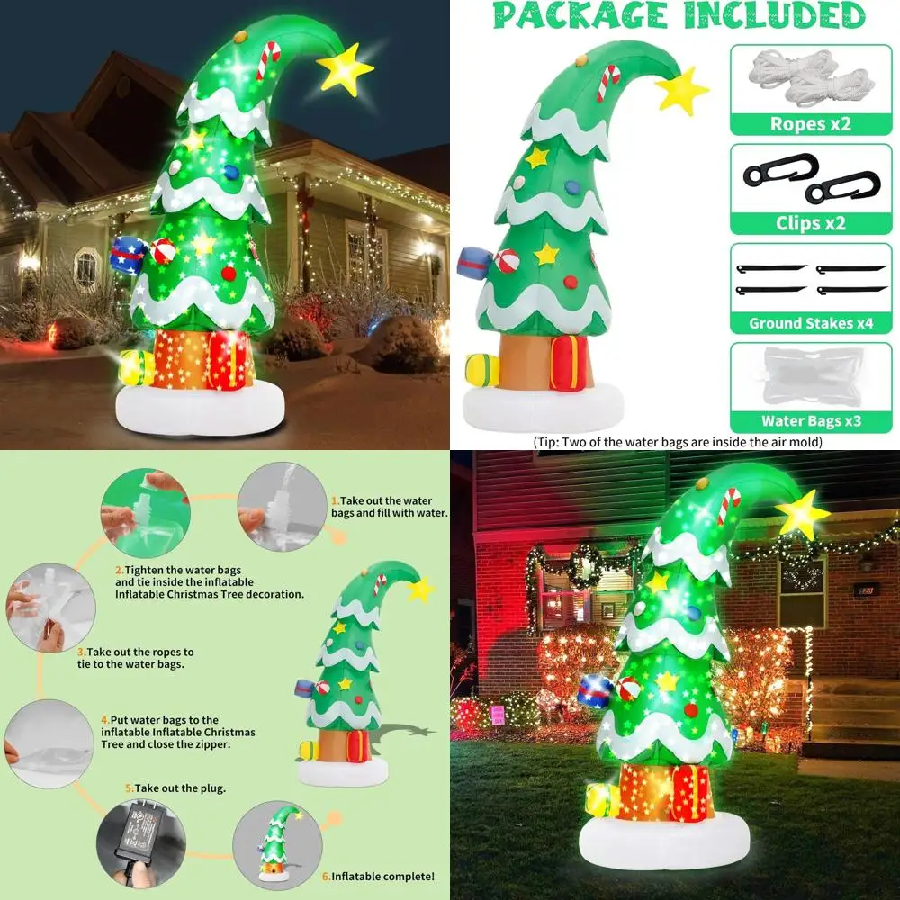 

6FT Inflatable Outdoor Christmas Tree with LED Lights for Holiday Party, Yard Lawn Decoration