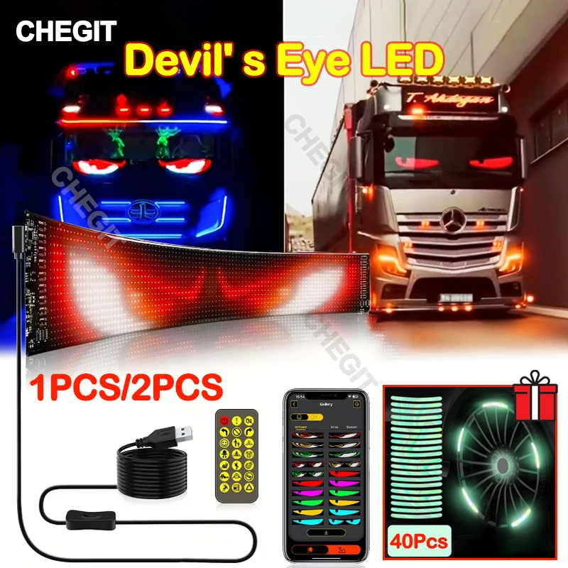 GRB LED Matrix Pixel Panel Devil's Eyes Car Logo APP Night Light DIY Programmable Flexible LED Display for Car Truck Accessory