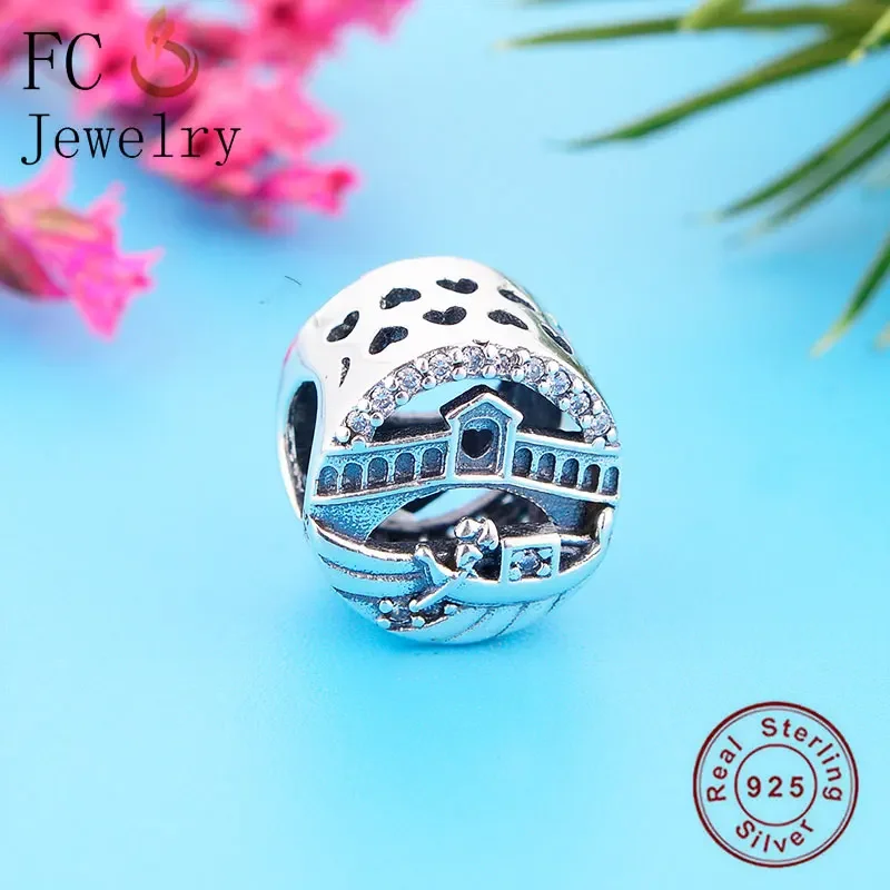 FC Jewelry Fit Original Pan Charms Bracelet 925 Silver Venice Rialto Bridge Boat Bead For Women Travel Berloque Autumn 2024