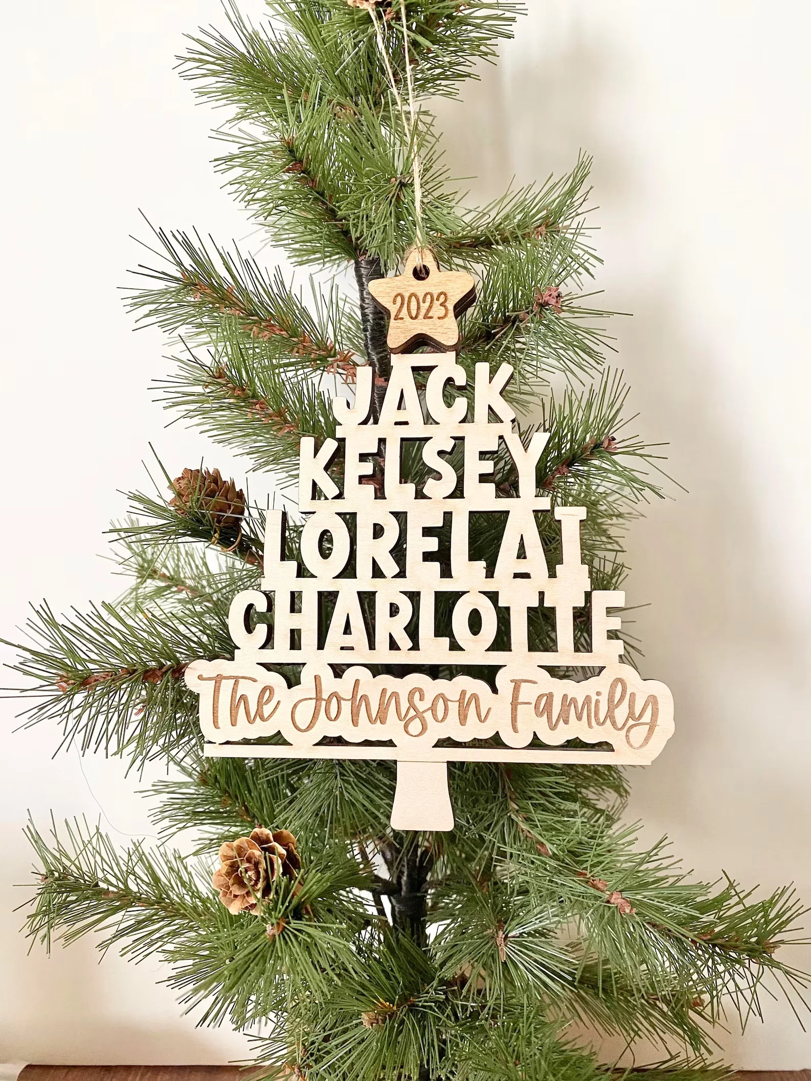 Name Ornament Tree Shape SVG Laser Ready Cut File, Glowforge and Lightburn Tested 3-8 Family Members