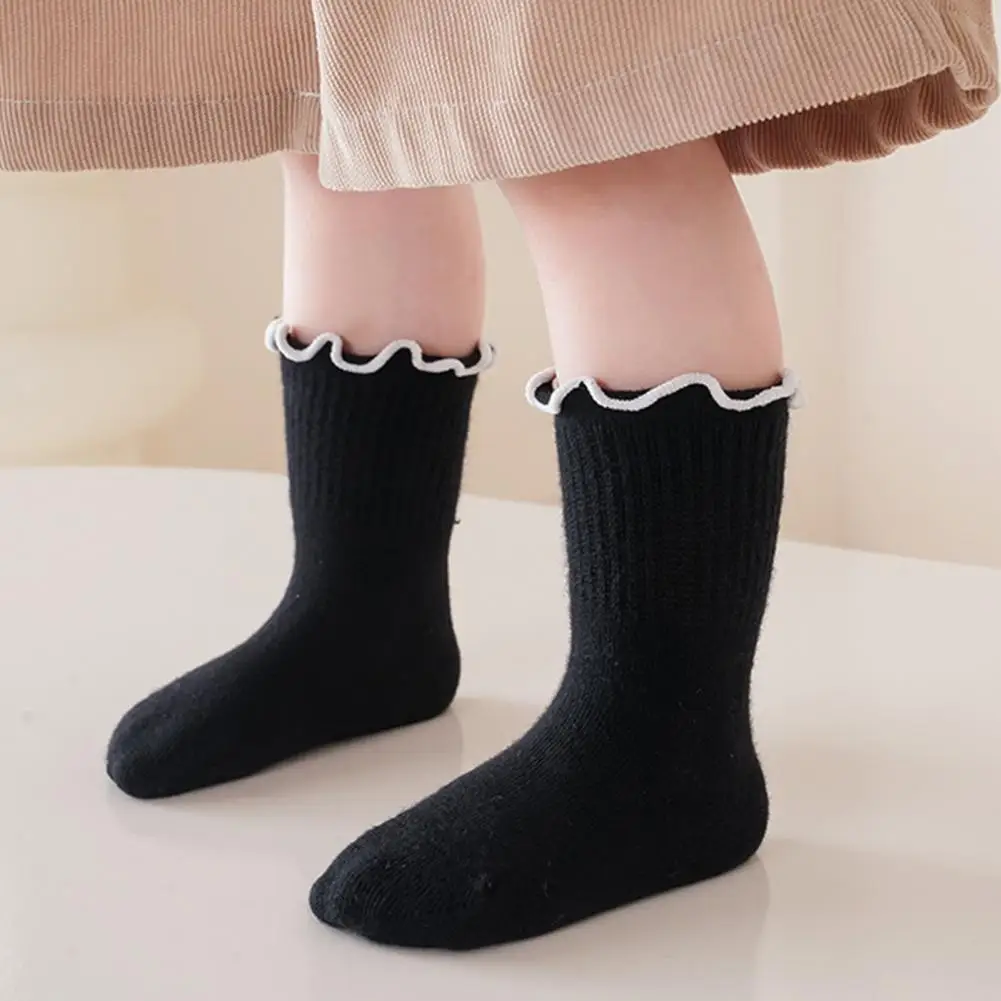 Combed Cotton Socks 1 Pair Baby Girls Scallop Top Socks Cute Cotton Princess Socks for Toddlers Sweat-absorbent Mid-calf Spring