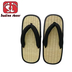 Bamboo Japanenes Shoes for Women House Tatami Slippers Platform Straw Flip Flops Wicker Sandals Woman Summer 2024 Comfortable