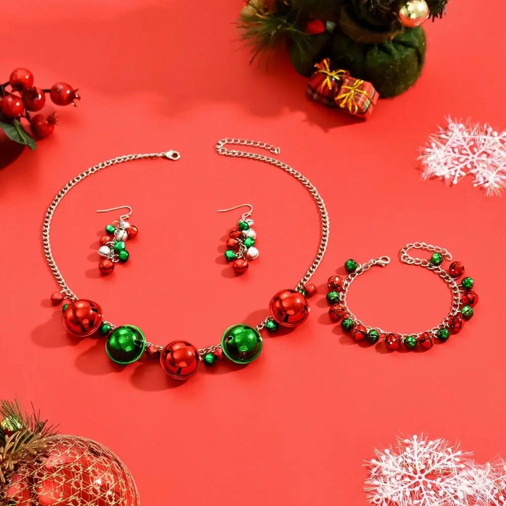 Sweet Necklace Christmas Bell Jewelry Set Bracelet Earrings Xmas Clavicle Chain Jewelry Accessories Alloy Girl