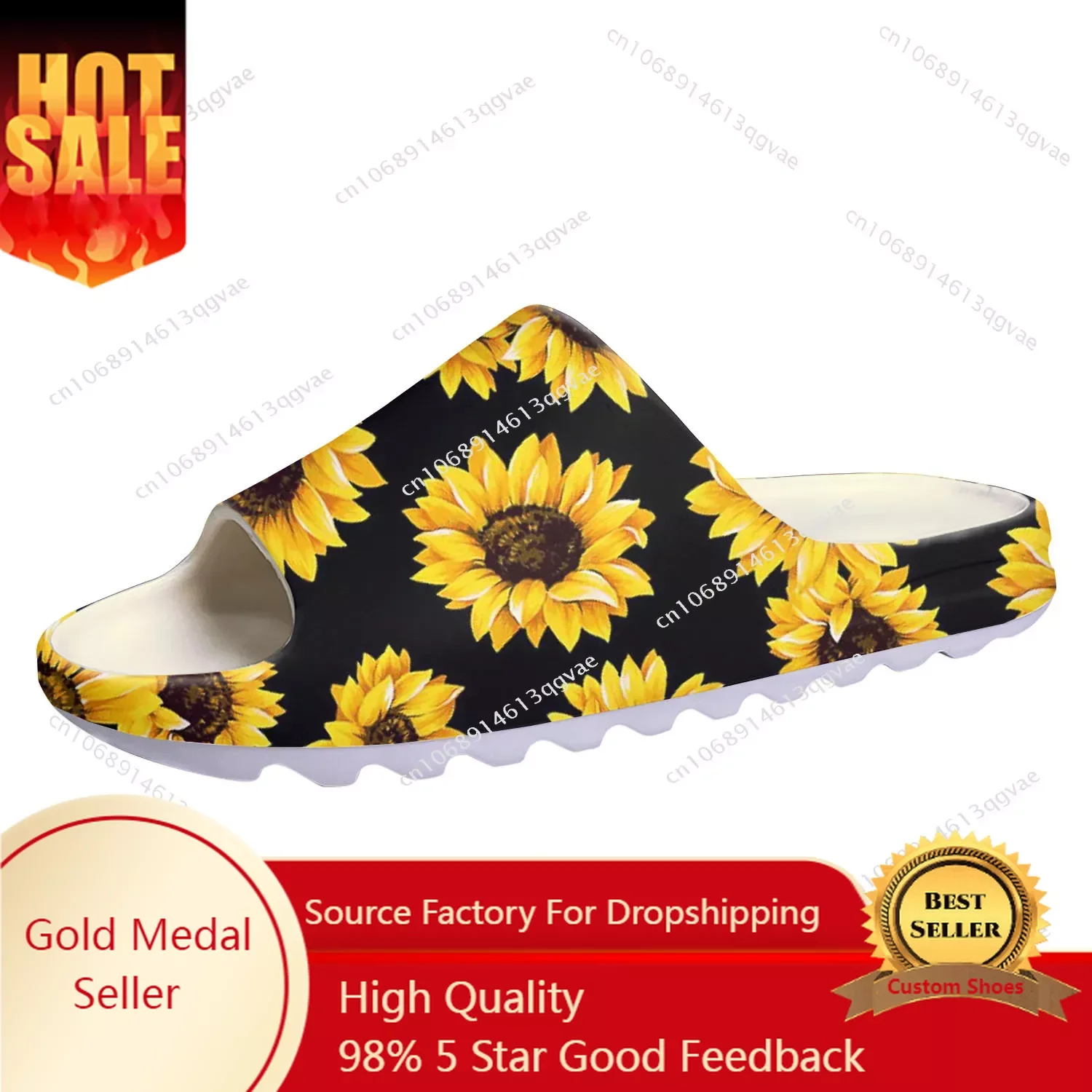 

Sunflower Yellow Flower Soft Sole Sllipers Home Clogs Step on Water Shoes Mens Womens Teenager Beach Customize on Shit Sandals