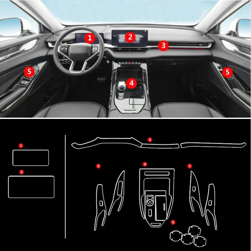 

For Haval H6 3rd 2021-2023 3 Generation TPU Transparent Film Car Interior Sticker Gear Navigator Door Panel Car Accessories