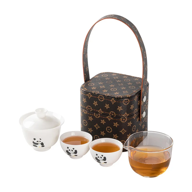 

White porcelain suet jade travel tea set outdoor portable tea set car out kung fu tea set storage bag