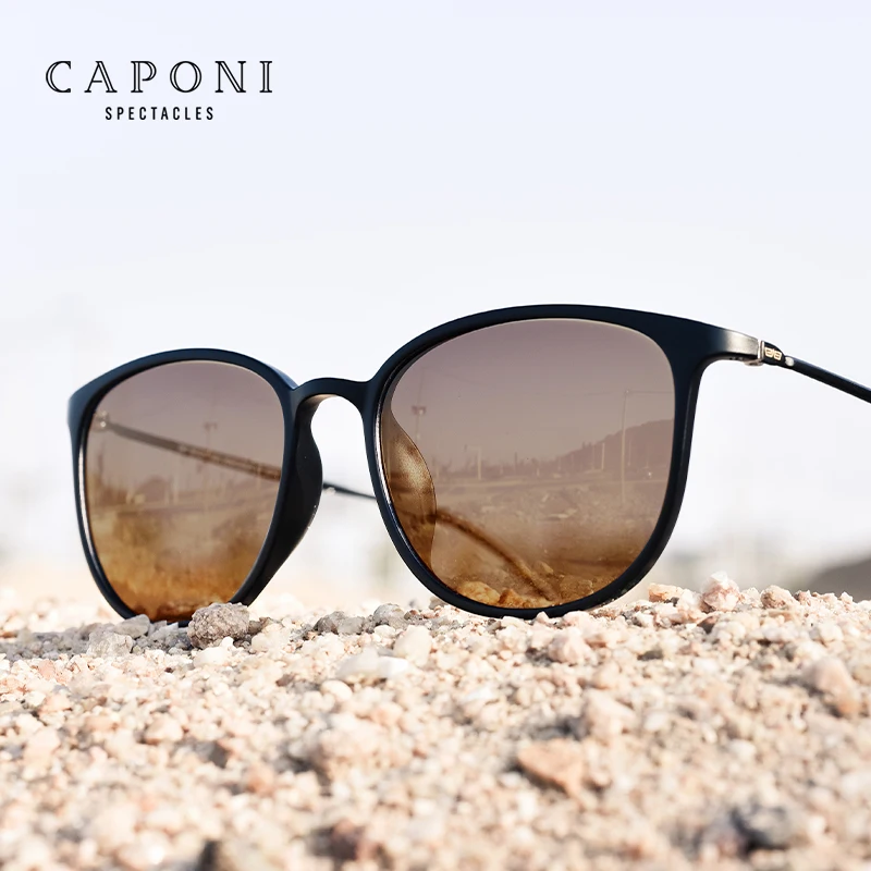 CAPONI Men Sunglasses Photochromic β Titanium Leg TR Frame Vintage Eye Glasses Night Vision Polarized Male Sun Glasses BSYS520