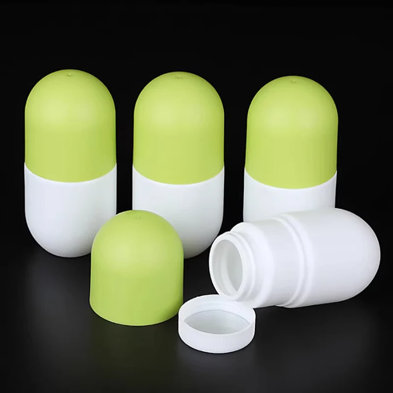 100PCS 100ml White Plastic Bottles With Inside Cap Green Top Capusule Shape Bottle Medicine Pills Powder Container