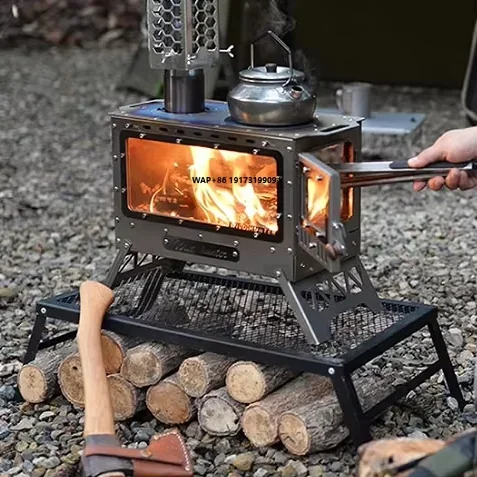 Ultra-Light Portable Pure Titanium Wood-Burning Stove with Carry Case & Smoker Box for Modern Outdoor BBQ Camping
