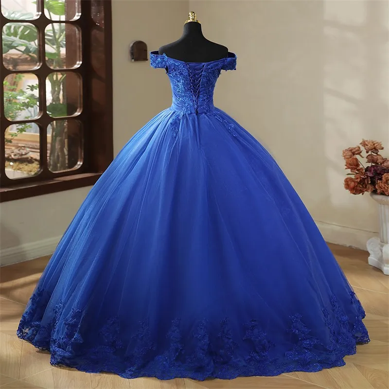 2024 New Blue Quinceanera Dresses Sweet Flowers Party Dress Luxury Lace Ball Gown Vintage Boho Vestidos Pluse Size Custom Color