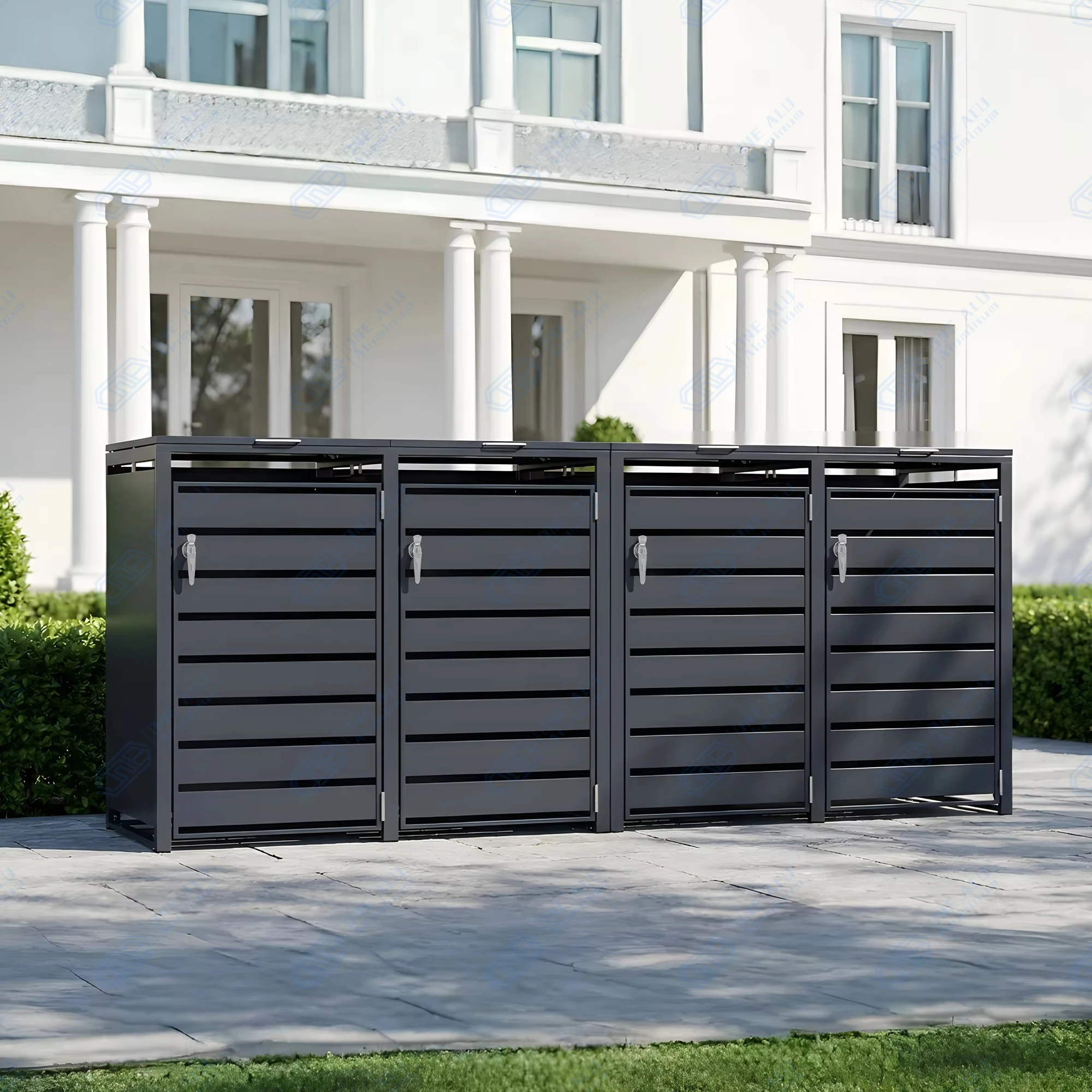 Waterproof Outdoor 120L Aluminium Dustbin with Built-in Structure Villa Garden Wheelie Bin with Storage Locks