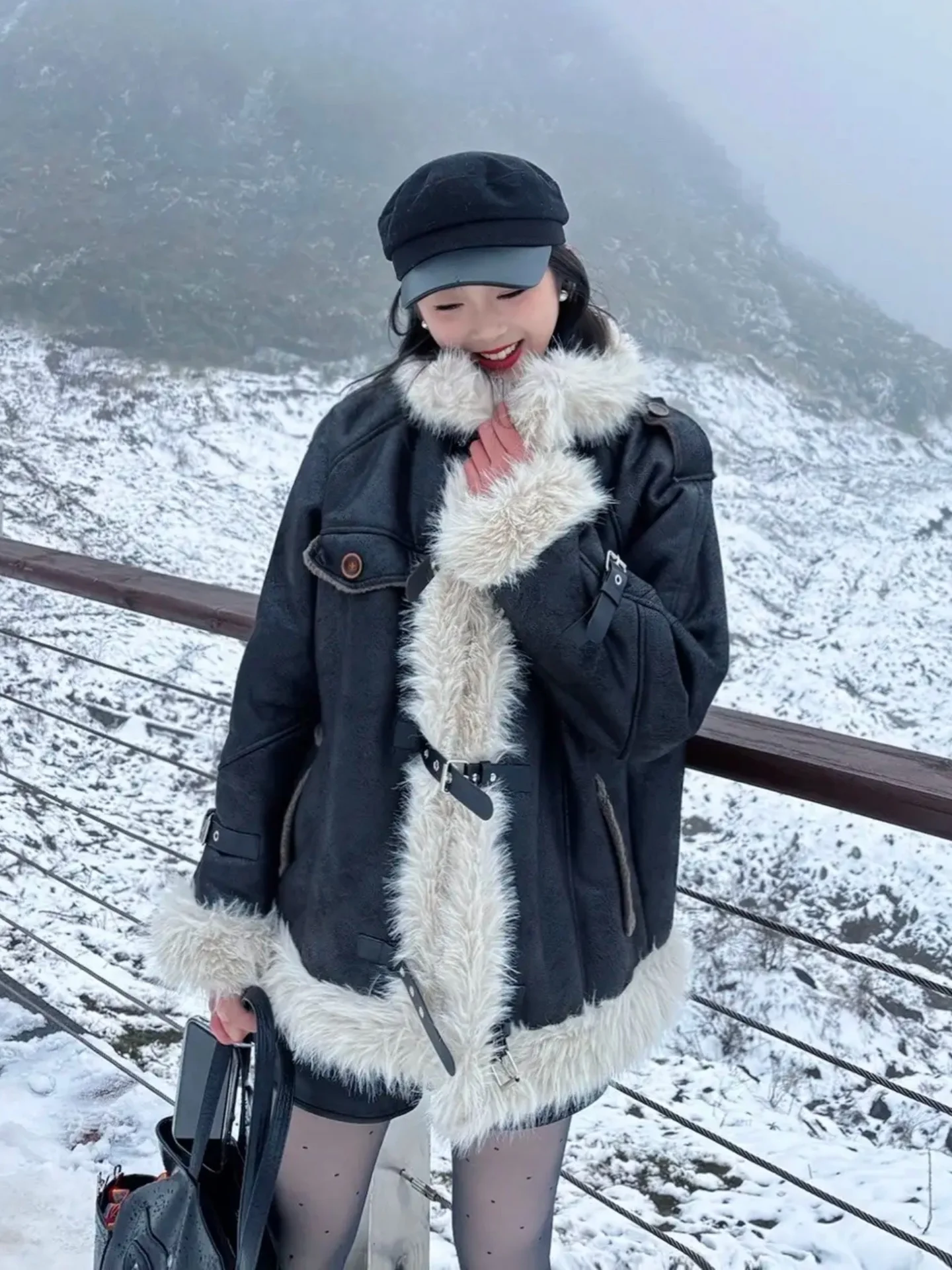 

Мужская зимняя куртка из овечьей шерсти с утеплением, комбинированная кожа и мех, теплая молодежная парка с длинными рукавами, повседневное пальто