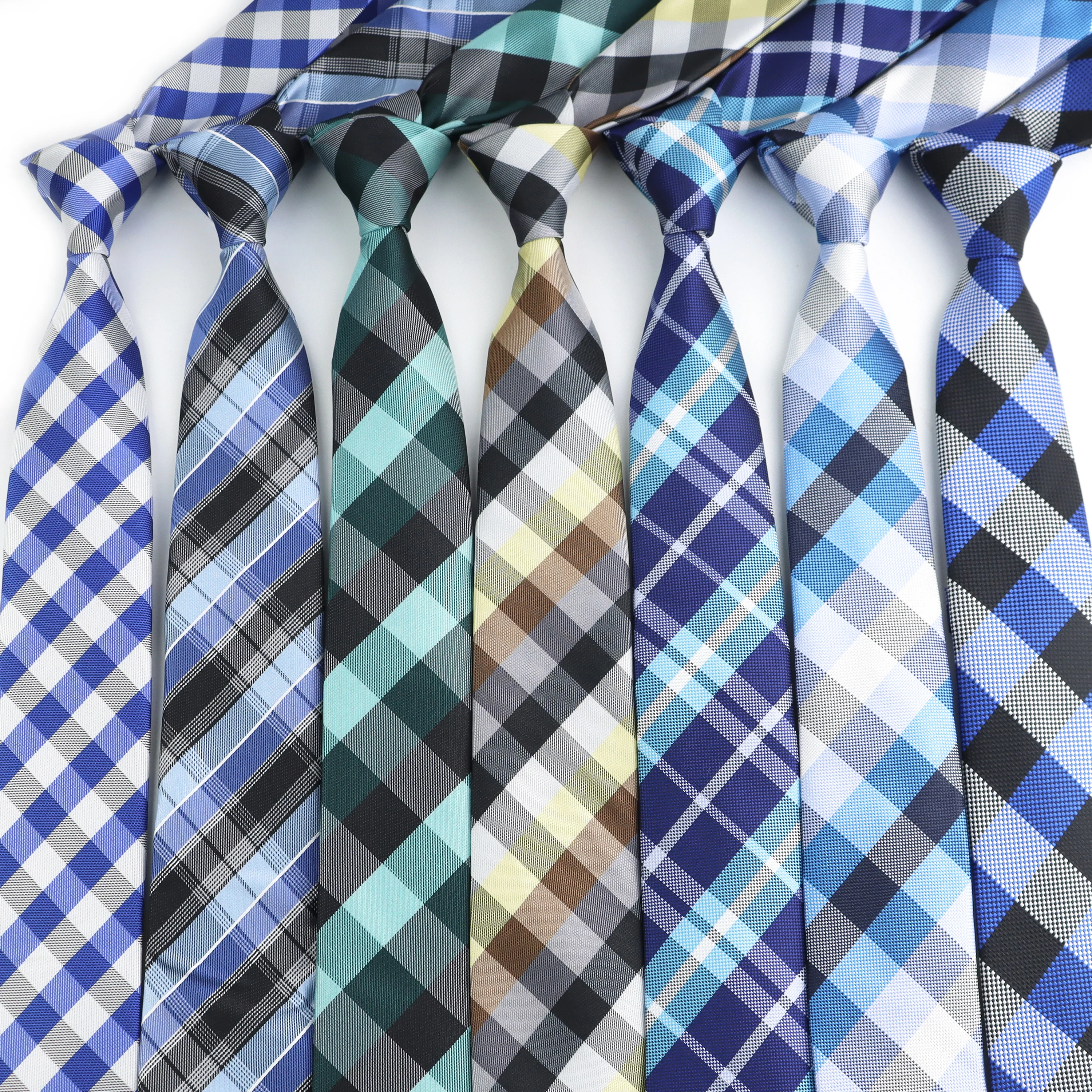 Klassische Blaue Karierte 6cm Herren-Krawatte Schmale Schlanke Lässige Gestreifte Krawatte für Herren Geschäftstreffen Formelle Tägliche Kleidung Krawatten-Accessoires