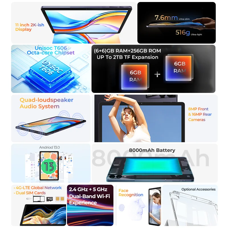 [Mondo Premeire] HOTWAV Pad 11 Tablet 11'' Display 2K Batteria 8000mAh Modalità PC Pad 12 (6 + 6) GB RAM 256 GB ROM Widevine L1 Tablet PC