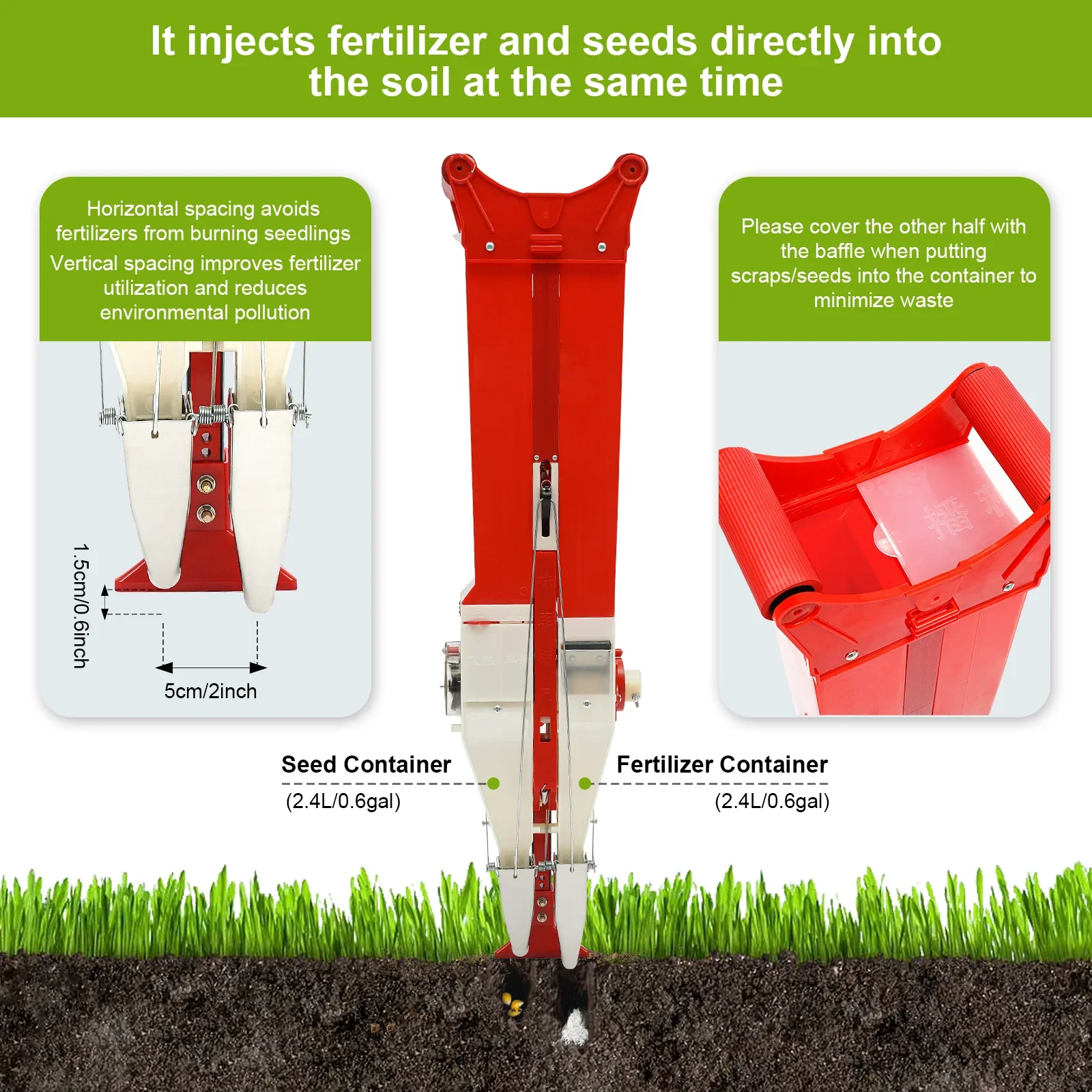 

Twin-Hose Seeder & Fertilizer Applicator Manual Fertilizer Double Cylinder Spreader Machine Seed Drill Fertilizer Applicator
