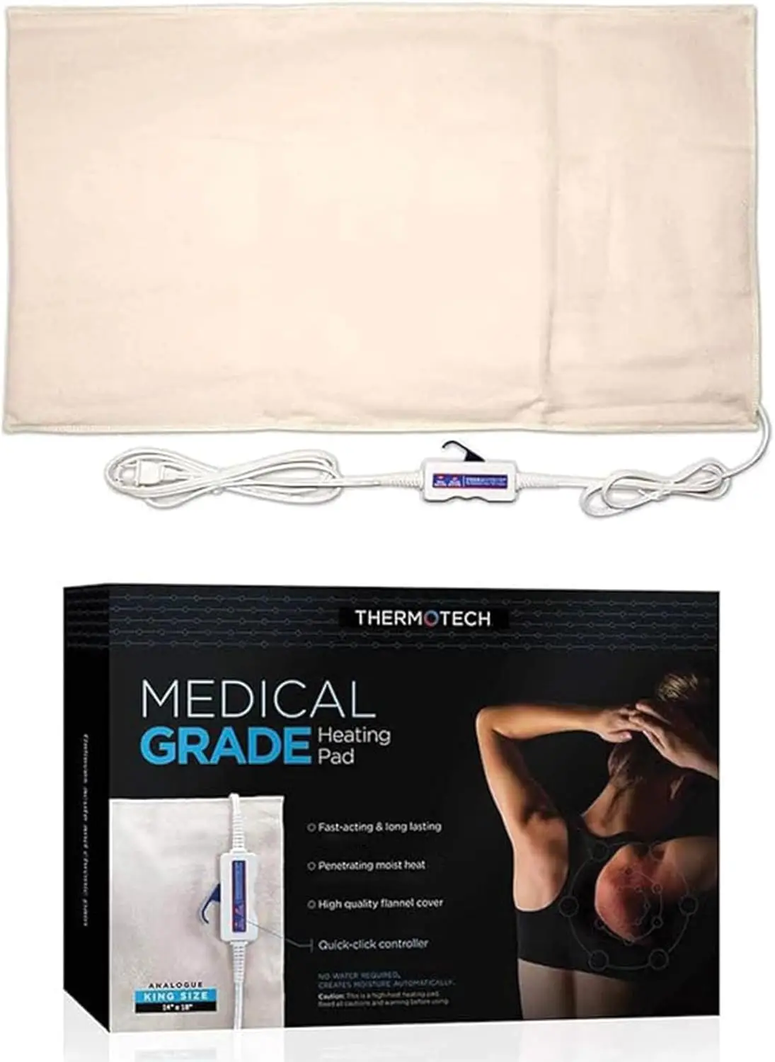 

XL King Analogue Heating Pad with Auto Moist Heat for Back Pain, Muscle Relief - 26" x 14", Manual Controller