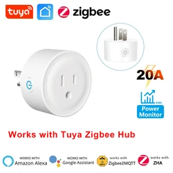 Tuya Zigbee Smart Plug US Mini Smart Socket 20A Wireless Home Outlet with Energy Monitor Works with Alexa Google Home Assistant