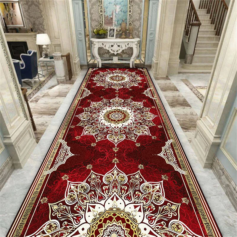 Luxury Red Hall Corridor Carpet Non-slip Stairway Hallway Decoration Home Floor Mats Washable Runner Customizable Aisle Rug