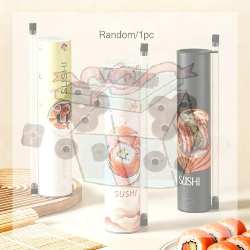 【CC】1Pcs Round Sushi Push Box With Sauce Straw Food Grade Sushi Mold Push Up Paper Bucket Bento Accessories