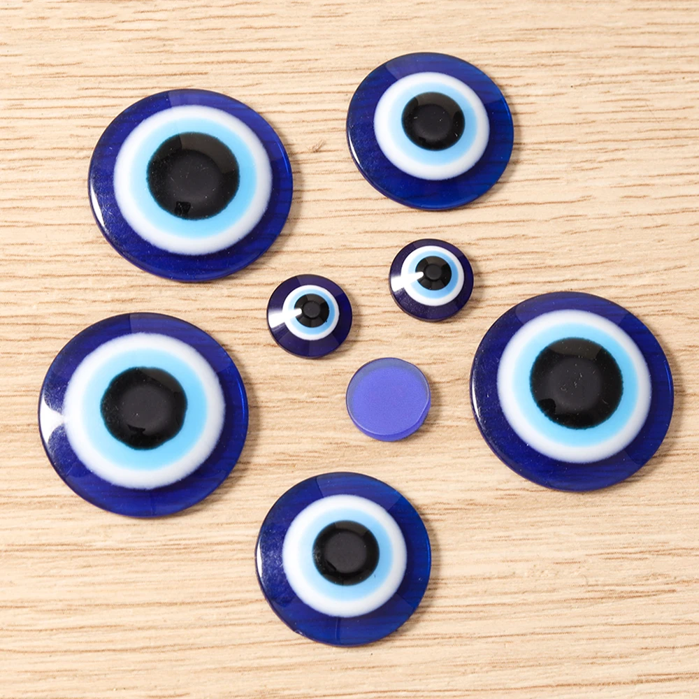 Tusember 8/10/14/20/25 mm blaue Evil-Eye-Harz-Cabochon-Perlen, lose Perlen mit flacher Rückseite, Anhänger für Halsketten, Armbänder, Schmuckherstellung – Detail 4