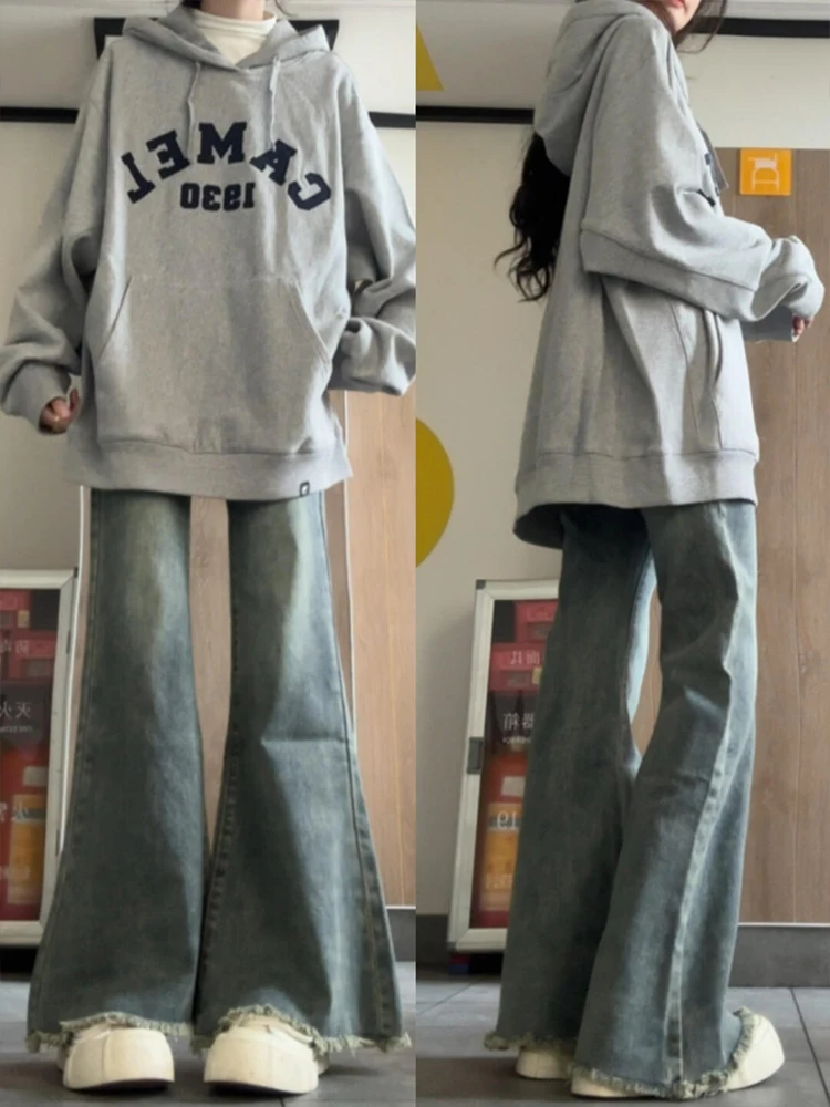 

Женские джинсы свободного покроя с высокой талией в стиле ретро, синие джинсы с микро-клеш, весенне-осенний сезон, новое поступление