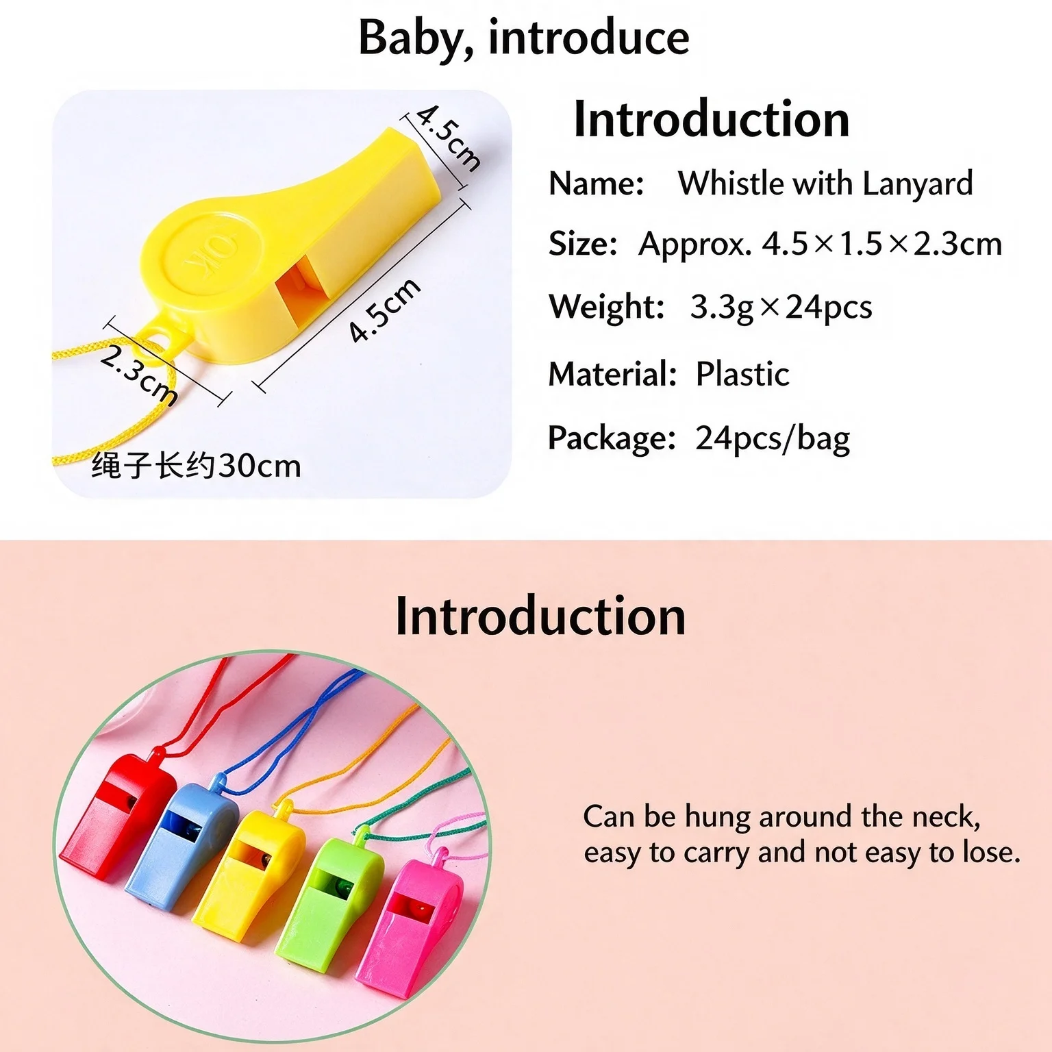 Plastic Whistle with Hook Lanyard, Loud Sound Referee Whistle, Multi-color Portable Whistle for Sports, Training, Emergency