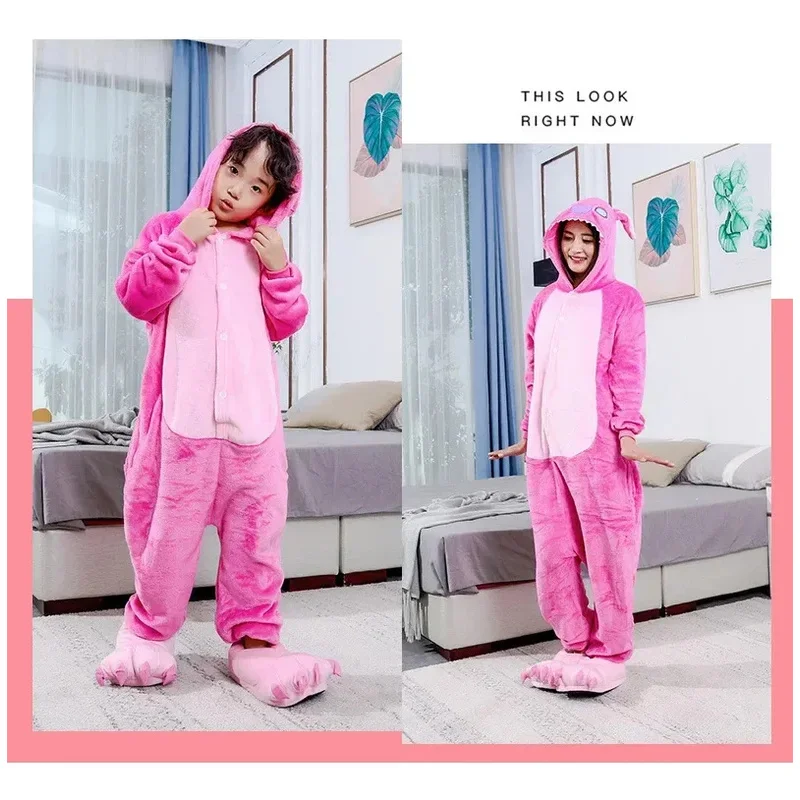 Bear House AA Adult Kid Stitch Anime Cosplay Costumes Women Men Cartoon Jumpsuit Flannel Hooded Pajamas Onesie f New 2025 WKD001