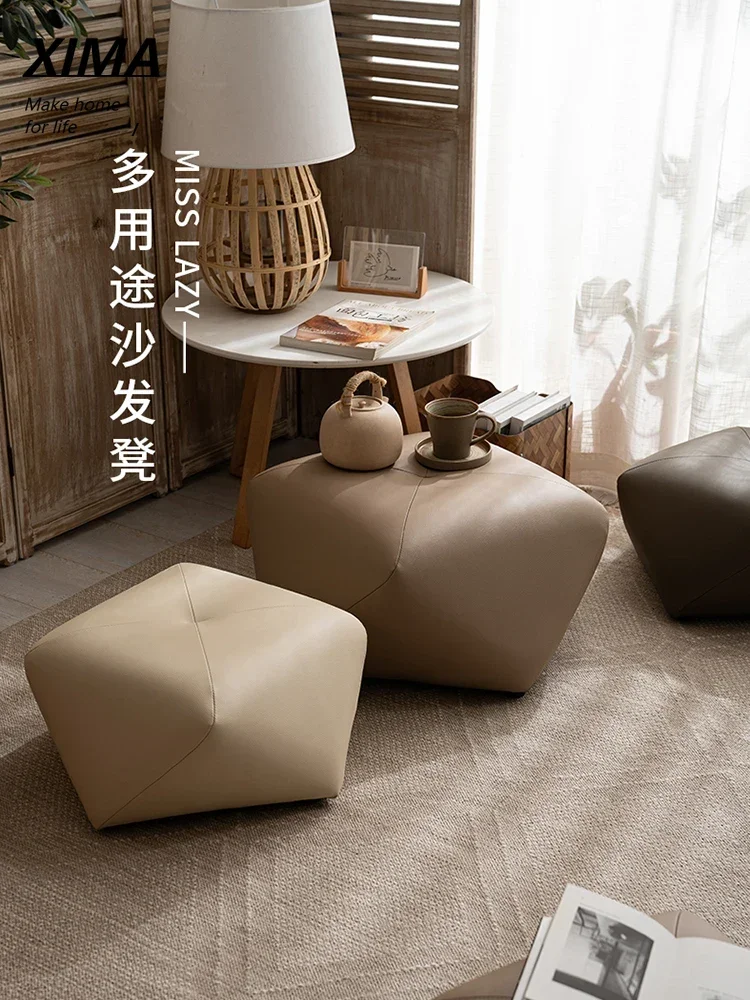 Octagonal stool home living room coffee table sofa stool bedroom cloakroom entry shoe changing leather low stool vanity chair