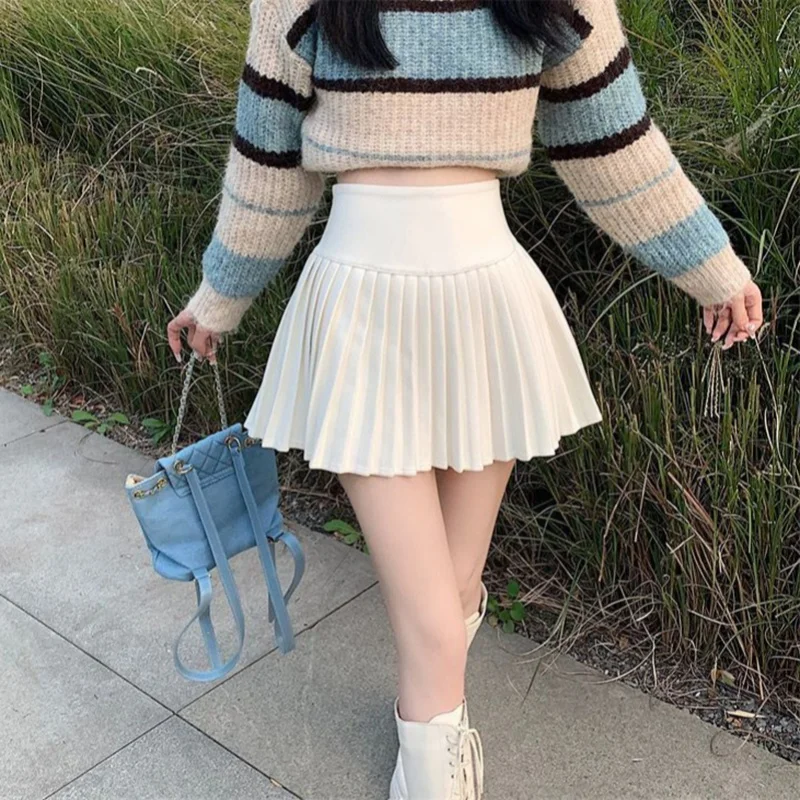 

High Waist Half Skirt For Women Slim A- Line Short Skirt Pleated Design Elegant Simple Solid Color Summer Half Body Skirt