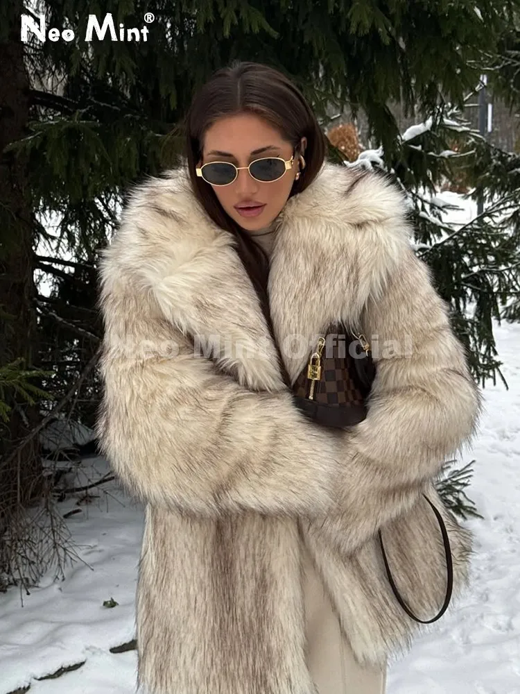 

Neo Mint Women Long Thicken Warm Gradient Faux Fur Coat 2025 Winter Streetwear Furry Eco Fox Fur Jacket Luxury Brand Overcoats