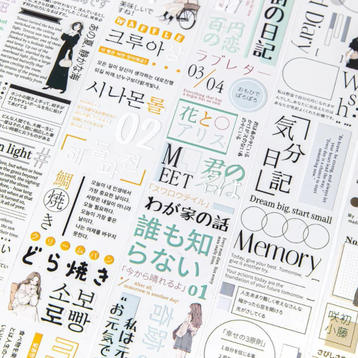 

50mm*200cm Daily Miscellary Series Vintage Character English Text PET Tape Creative DIY Journal Material Collage Stationery