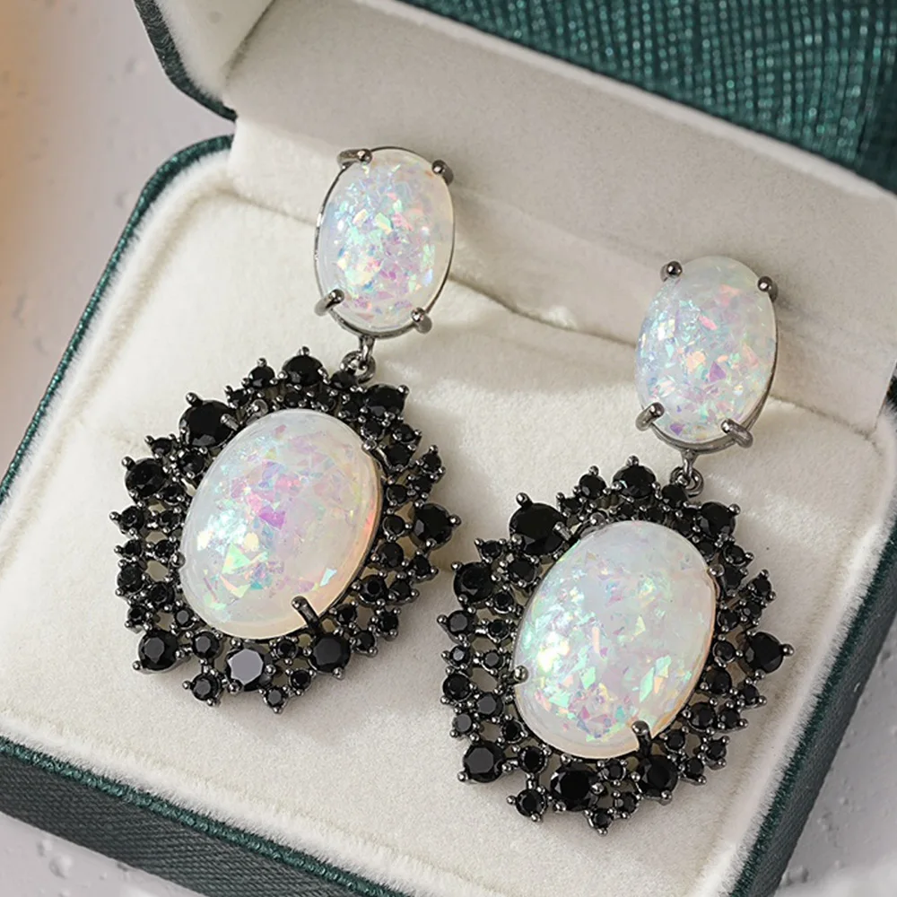 

Missvikki New Luxury Opal Dangle Earrings Shiny Cubic Zircon Drop Earring For Bridal Wedding Party Accessories High Quality